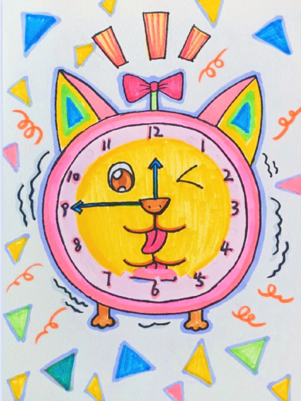 幼儿创意画简单少儿童画忙碌的小闹钟 原创!