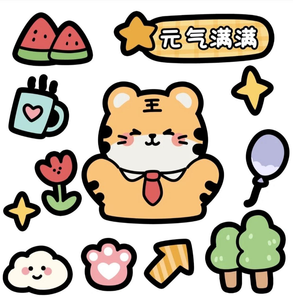 软萌贴纸黑白素材