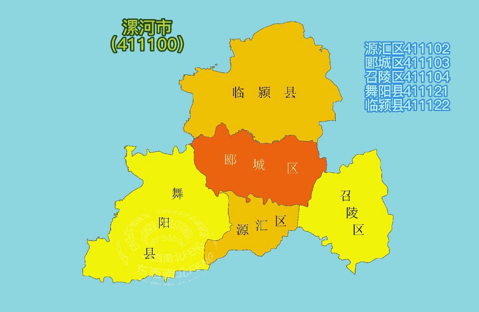 河南行政区划地图 漯河,下辖3市辖区,2县:源汇区,郾城区,召陵区,舞阳