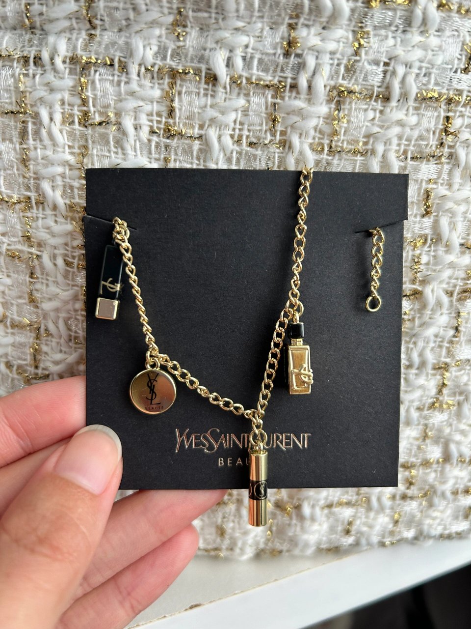 ysl手链 ysl圣罗兰国内专柜赠品高定手链 项链 锁骨链pu金属礼物 购于