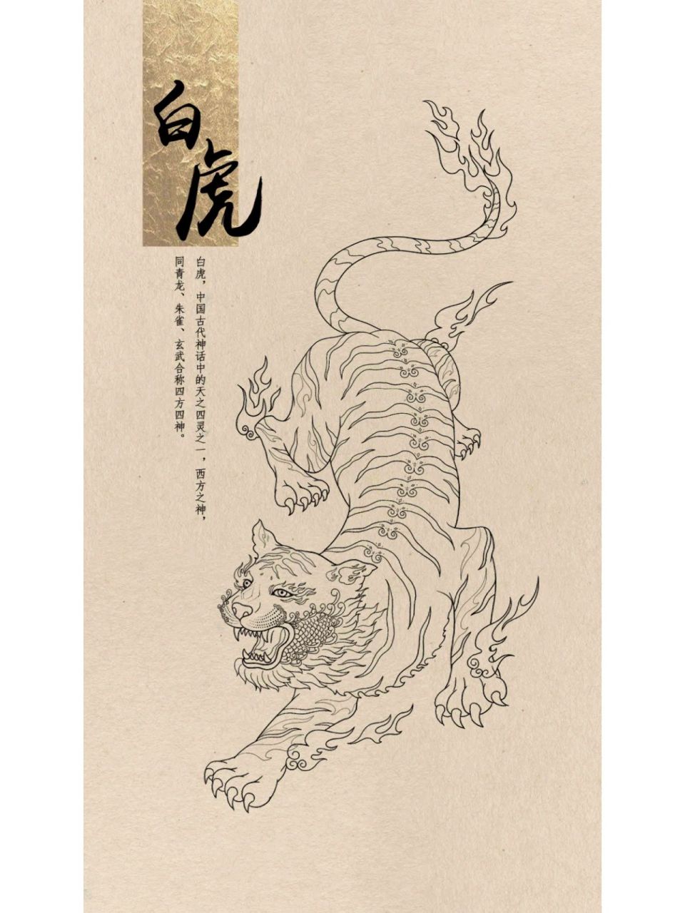 国风插画 四大神兽之白虎 白虎为我国古代传说中的四大神兽之一.
