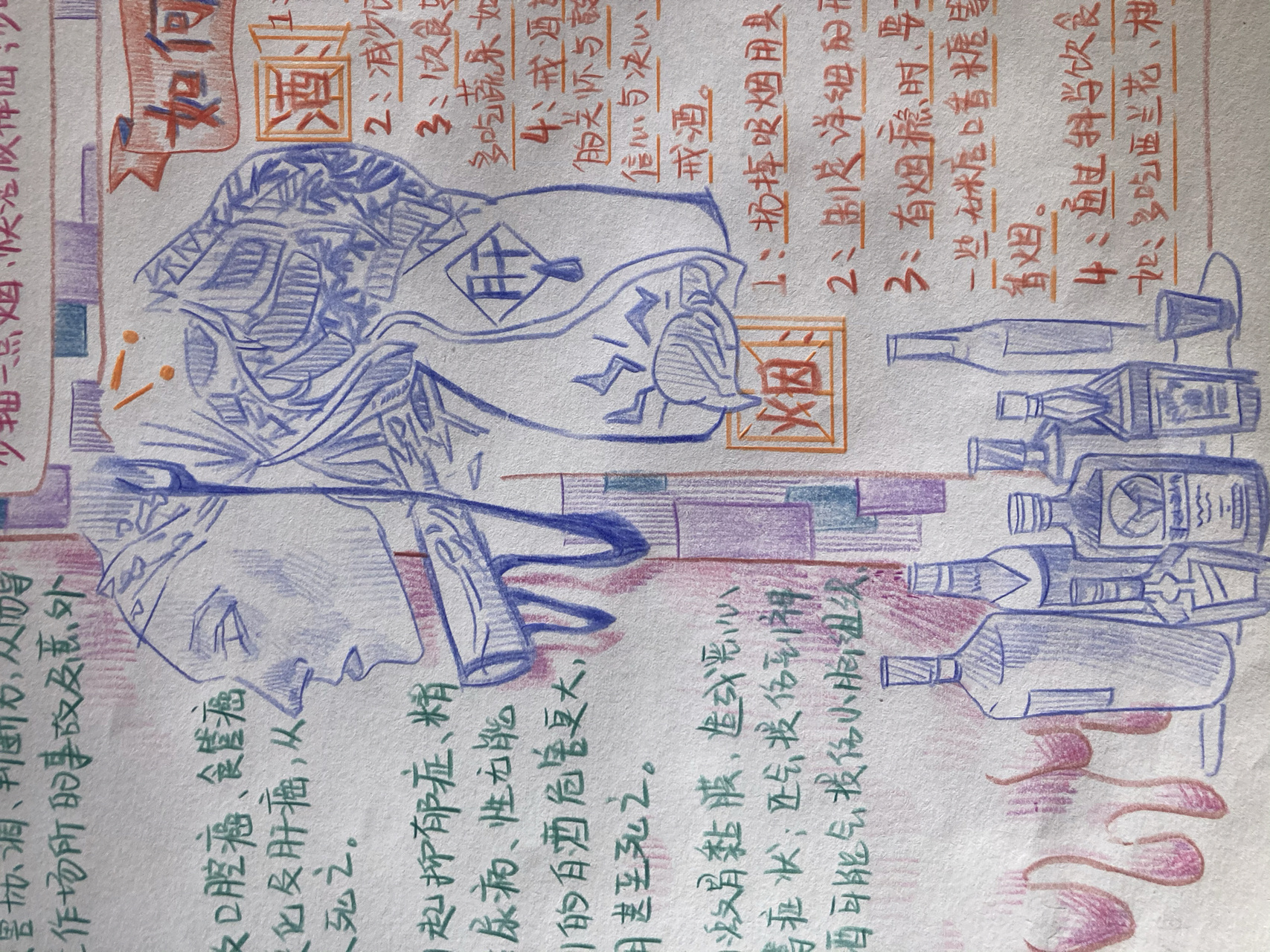 原创·戒烟戒酒主题手抄报·彩铅 (比赛作品禁止临摹和使用)🚬