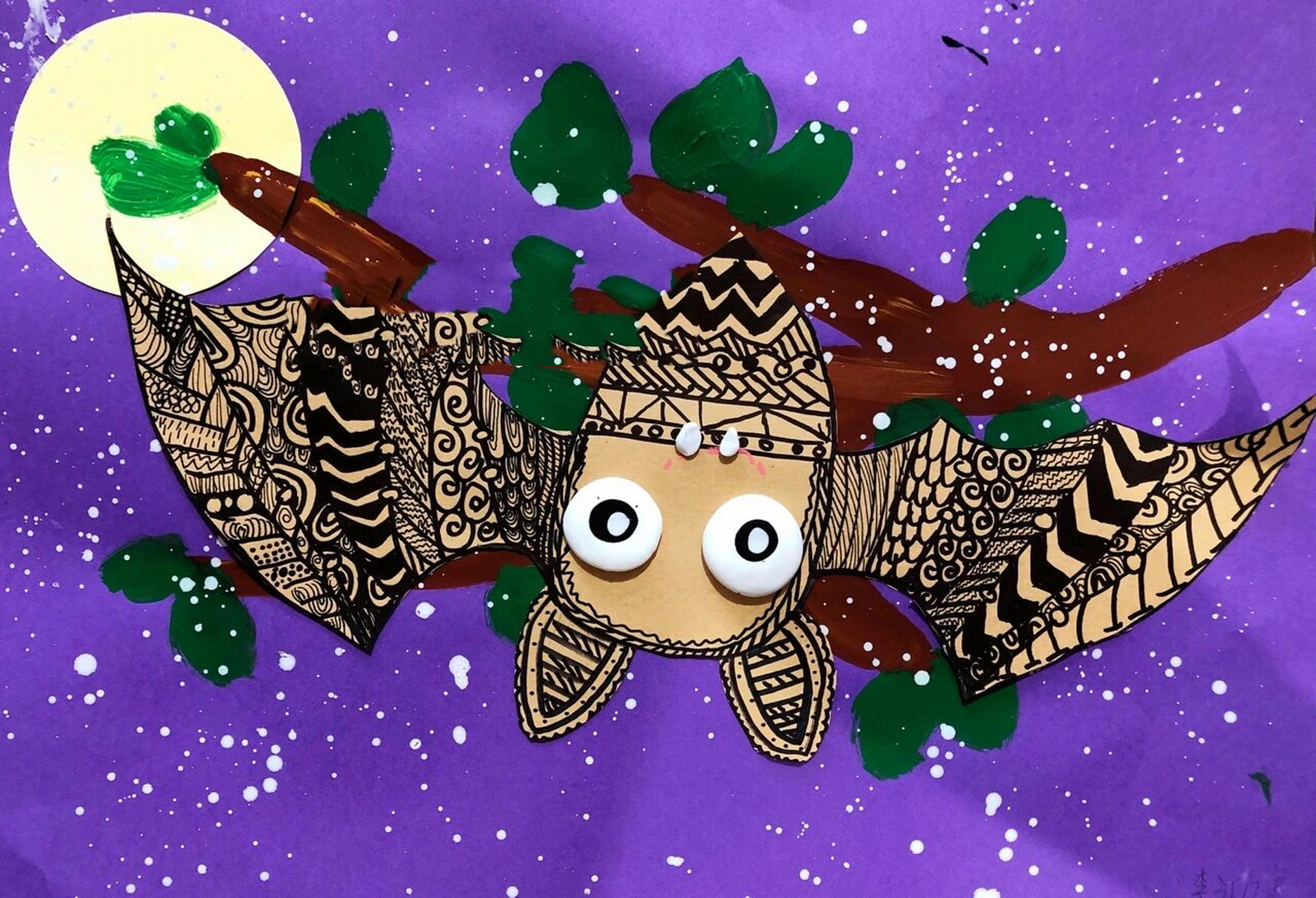 儿童创意画——《可爱小蝙蝠》(含步骤) 【情景描述】 夜晚静悄悄的