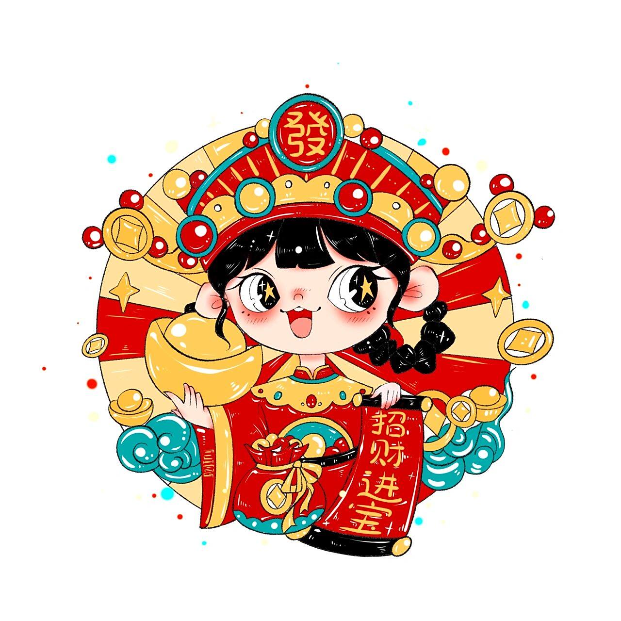 大年初五迎财神可爱新年q版情侣头像 大年初五迎财神,提前画张财神爷