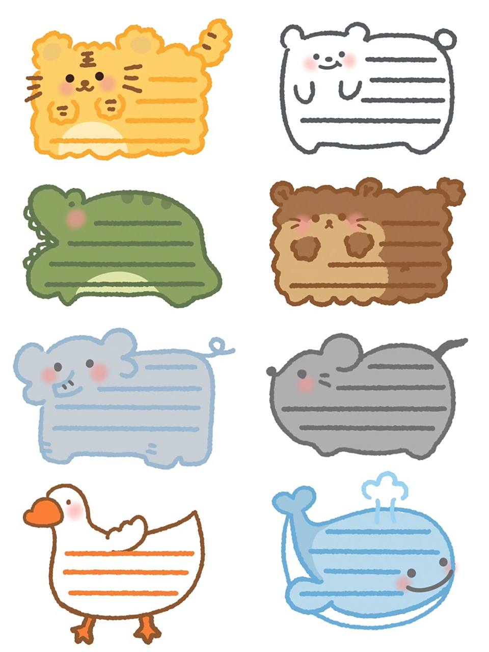 手帐素材|手绘可爱小动物便利贴第三弹98 一群胖胖的小动物正在向你