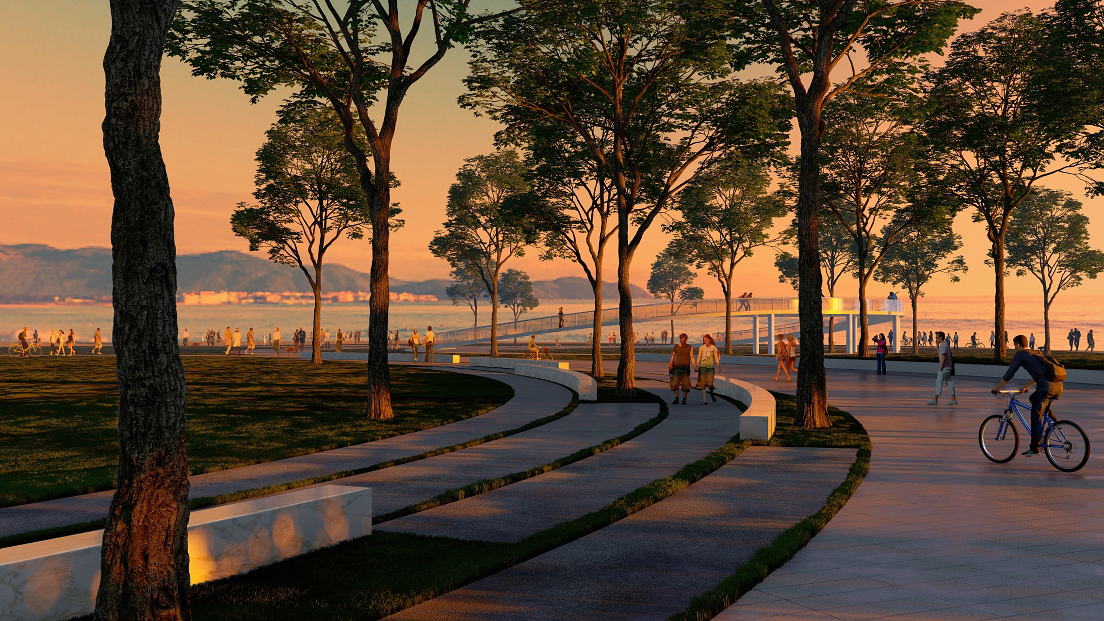 lumion景观效果图 海边公园的傍晚 原图直出,预览与渲染出来的图不一