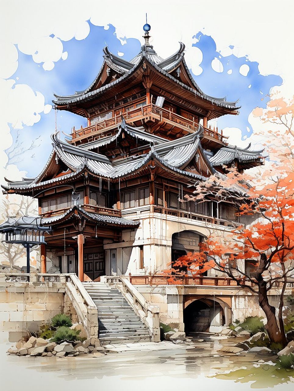 226-一组古建筑手绘图欣赏,手绘素材积累 一组古建筑手绘图欣赏,手绘