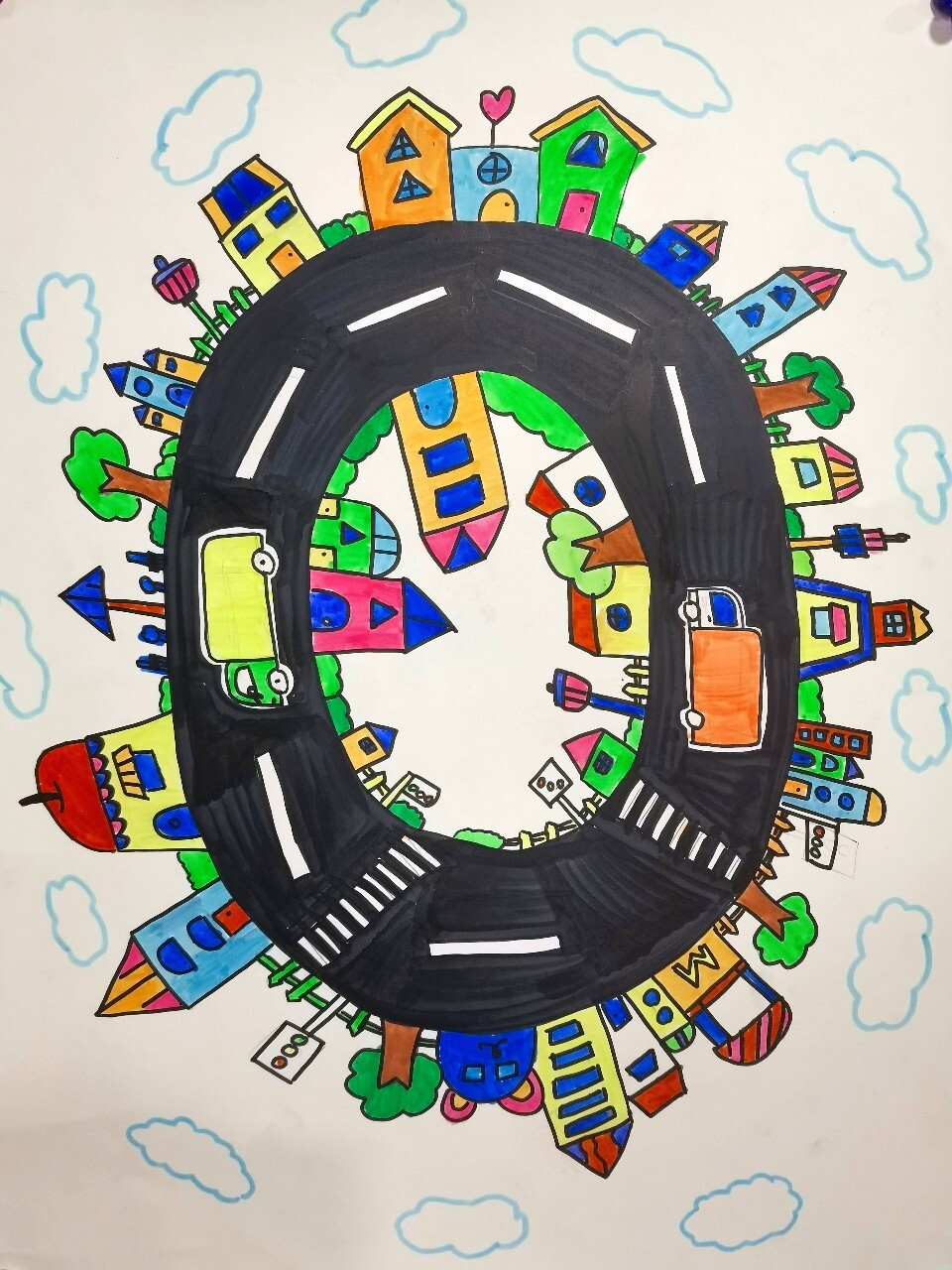 创意美术《数字公路》 创意画—适合一二年级学生