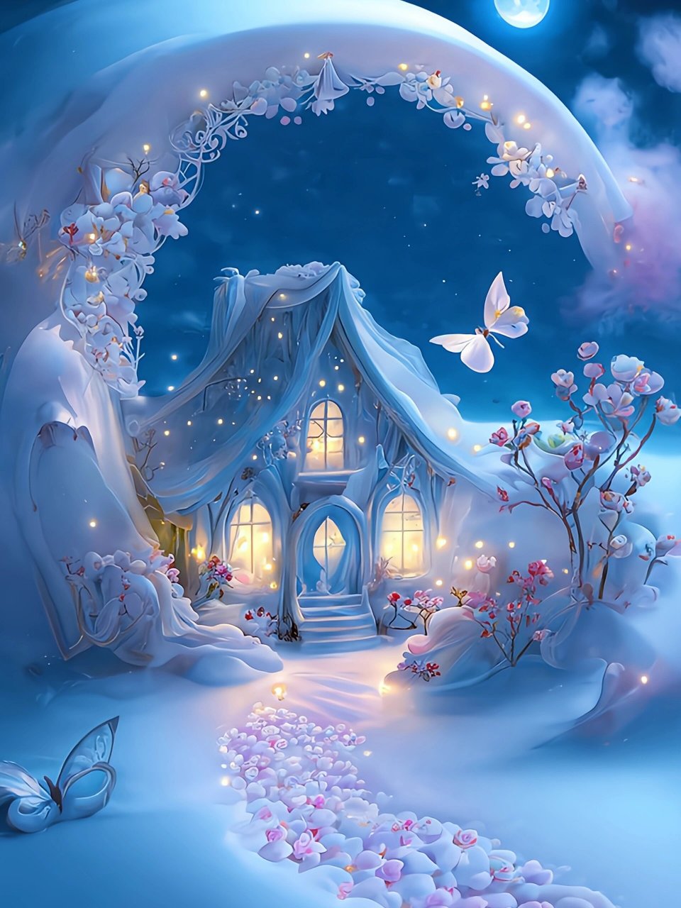 梦幻雪景‖童话般的浅蓝色雪屋