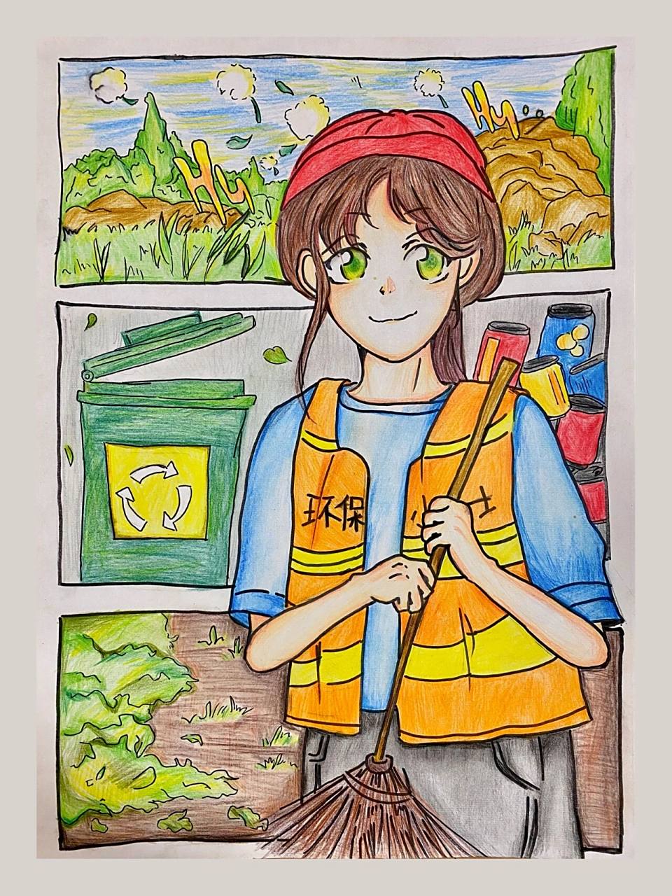 保护环境儿童画/呵护小区环境创意画/       	 "呵护小区环境 共建