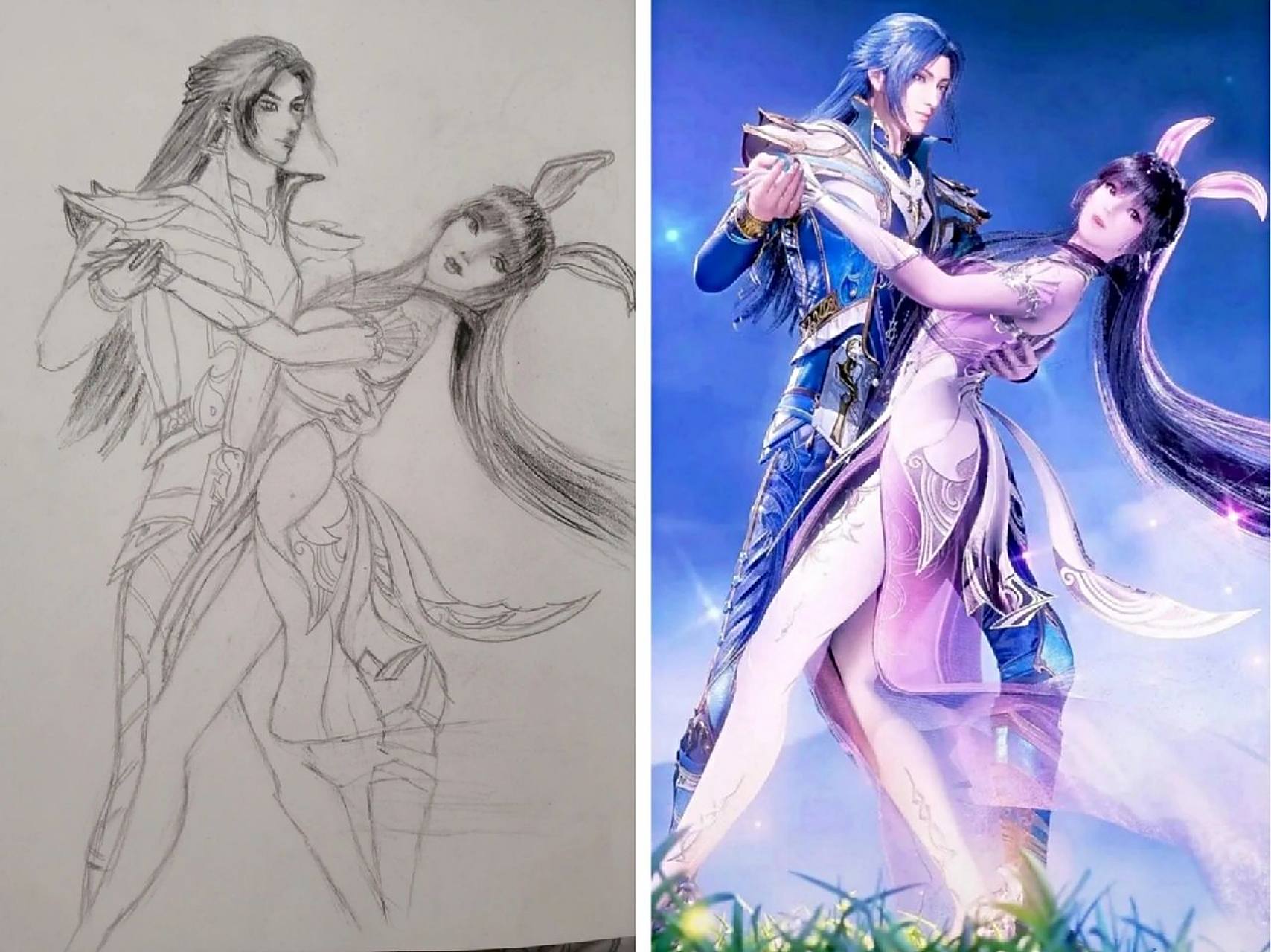 斗罗大陆手绘唐三和小舞 你们要的小舞唐三手绘 有步骤没有细画,适合