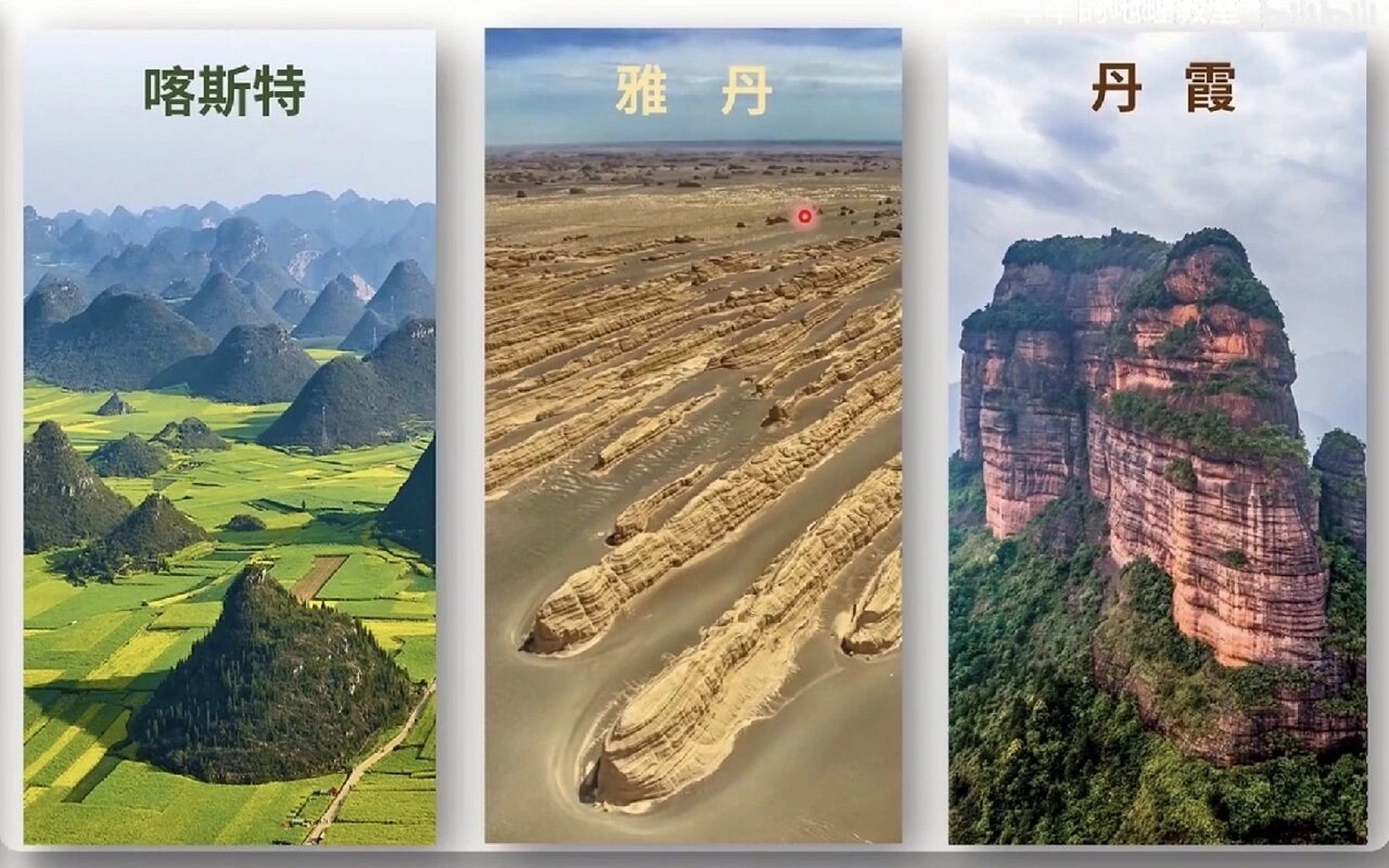 可能很多同学到高三还对喀斯特地貌,雅丹地貌,丹霞地貌三种类型的地貌
