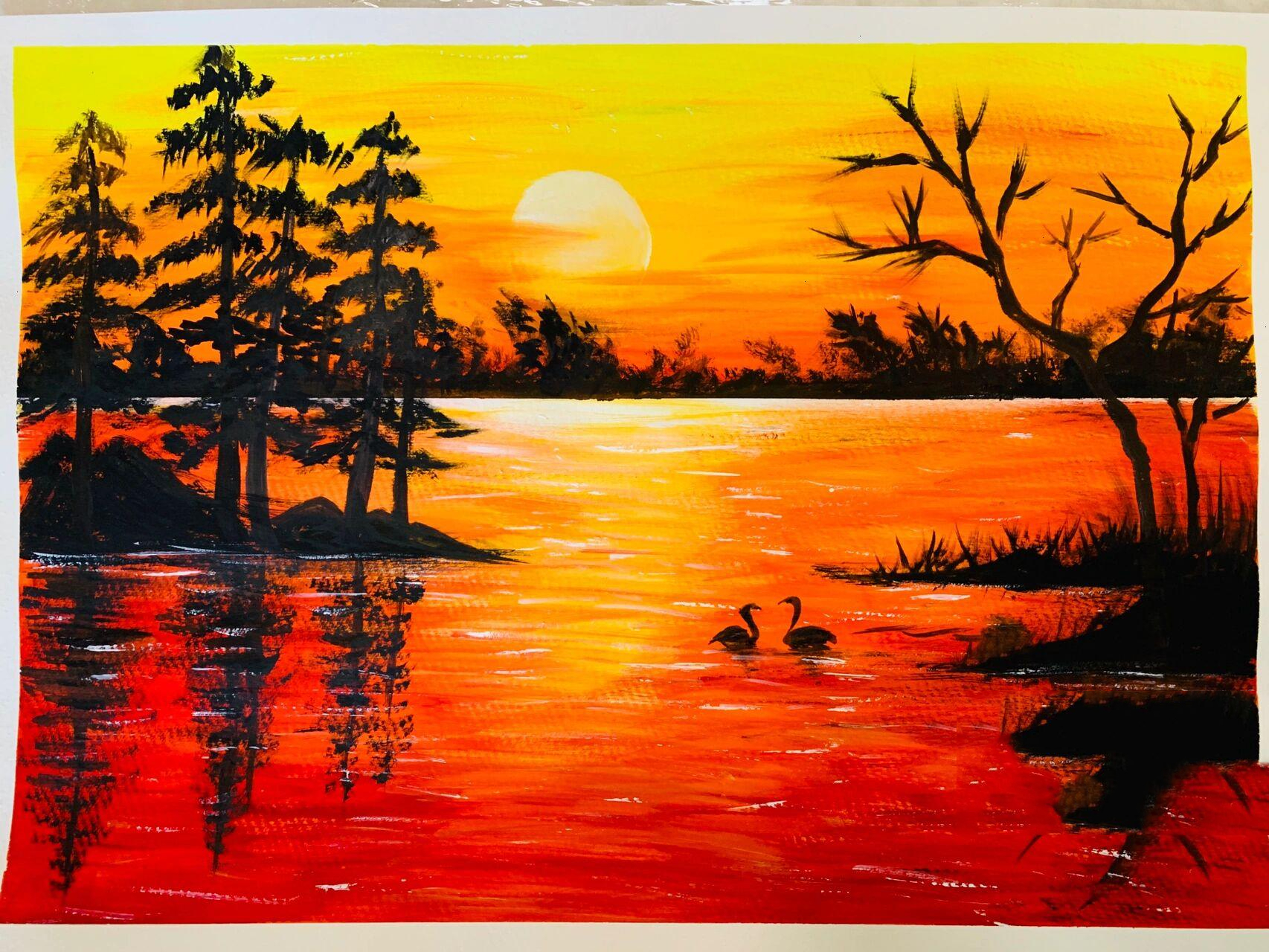 水粉画·夕阳西下