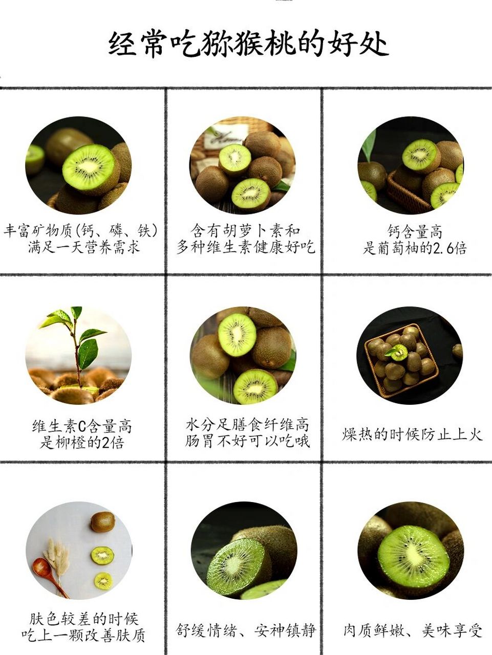 猕猴桃富含维生素和大量水分,能帮助身体解除燥热.