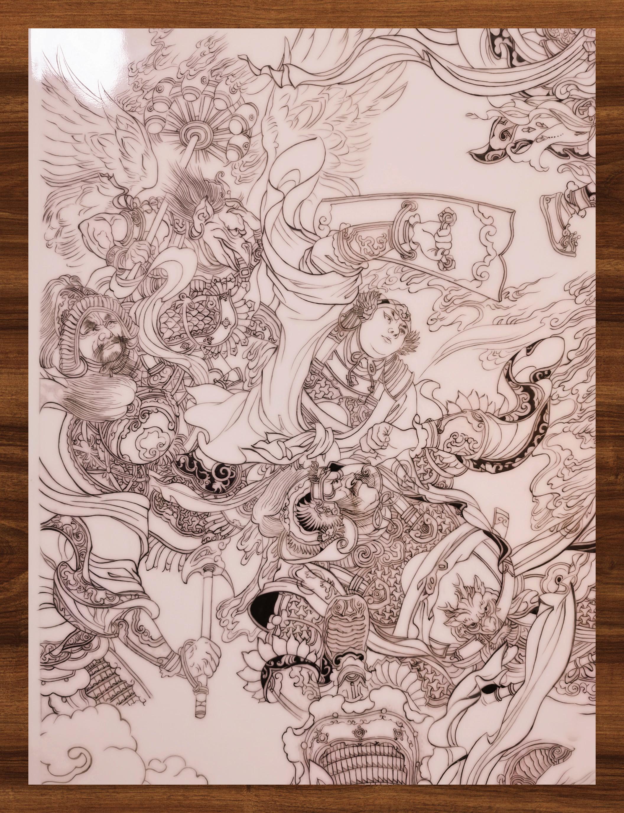 天宫白描瓷板画:大闹天宫终稿