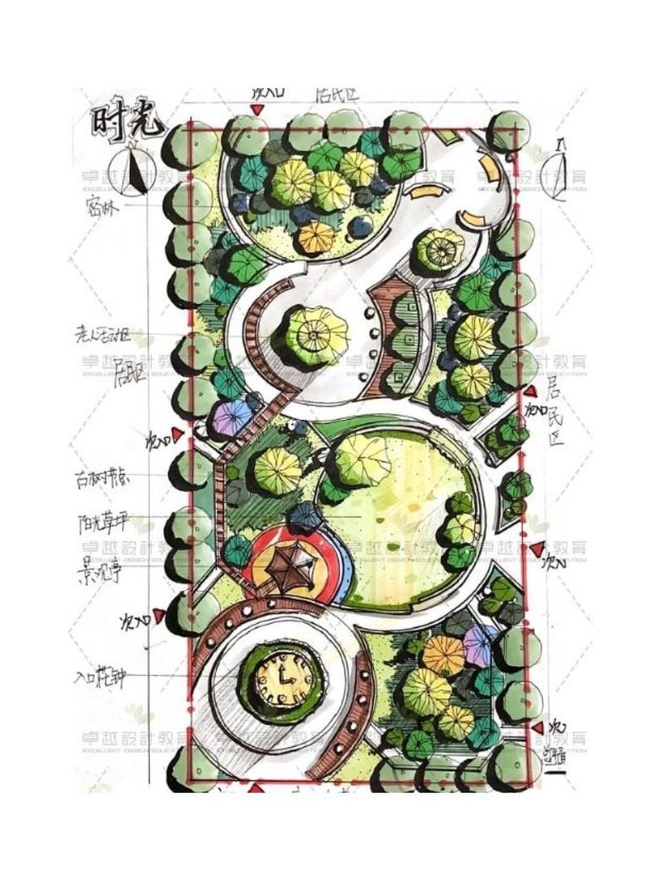 景观手绘:居住区节点平面图抄绘干货 今天分享一些居住区节点的平面图