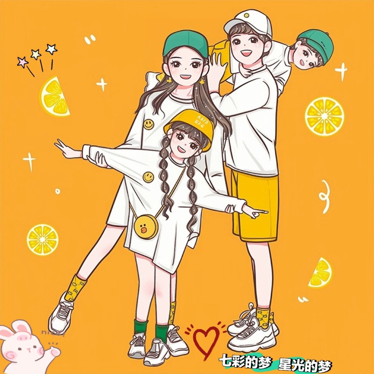 97一家三口/四口手绘头像全家福动漫绘画 一家三口/四口手绘头像