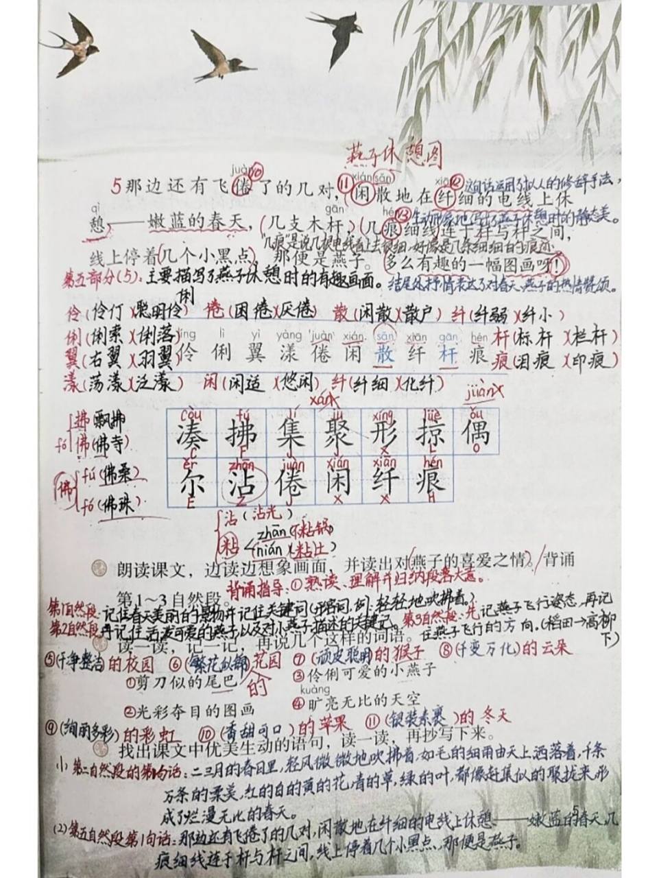 三下第2课《燕子》课堂笔记 三年级语文下册第2课《燕子》:这篇课文