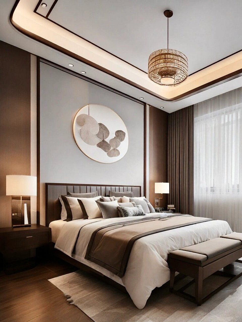 案例 新中式装修卧室注意事项 1,新中式卧室装饰主要以简单大气为主