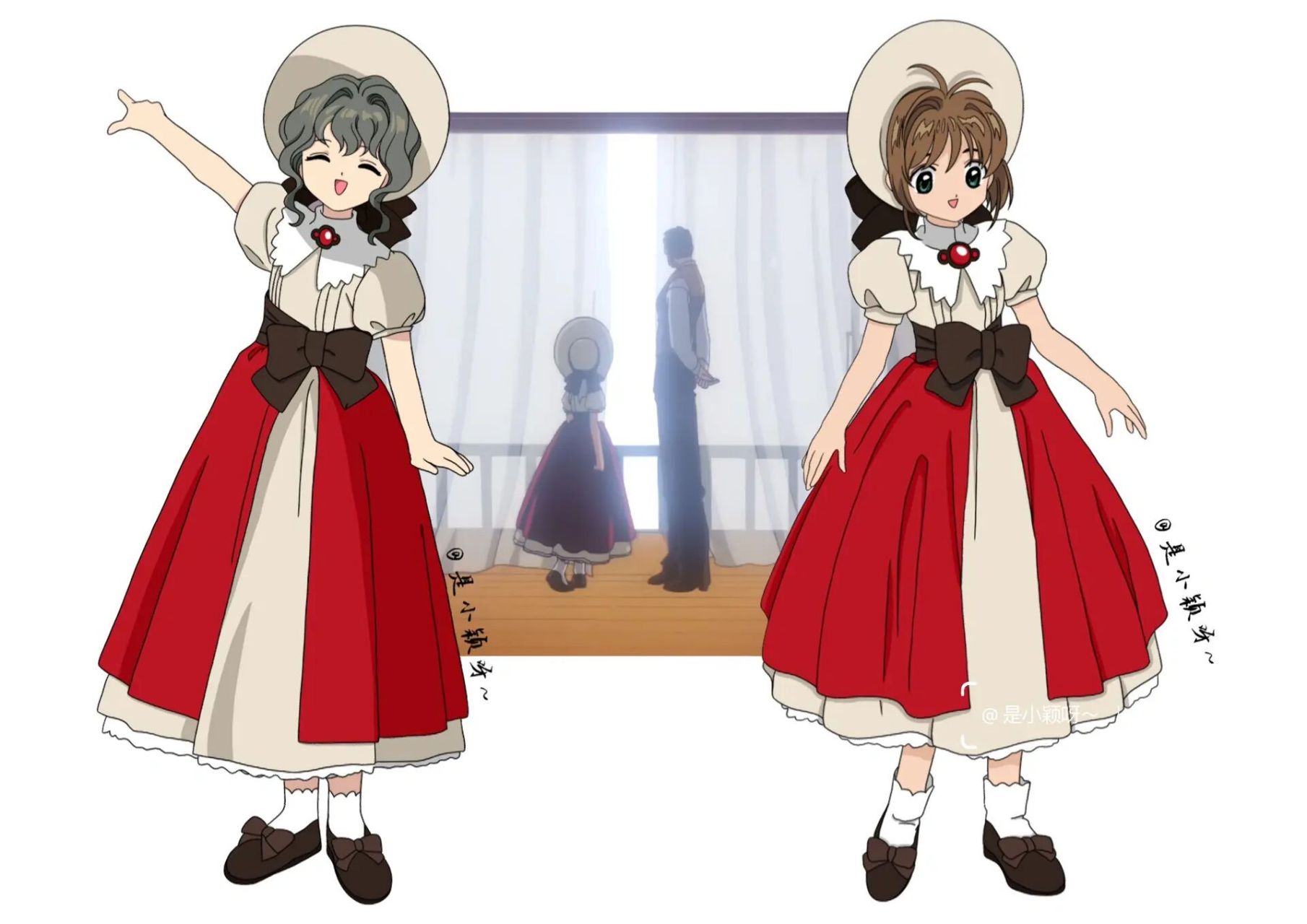 小樱和妈妈 妈妈小时候穿的裙子,在小樱身上有不同的感觉.