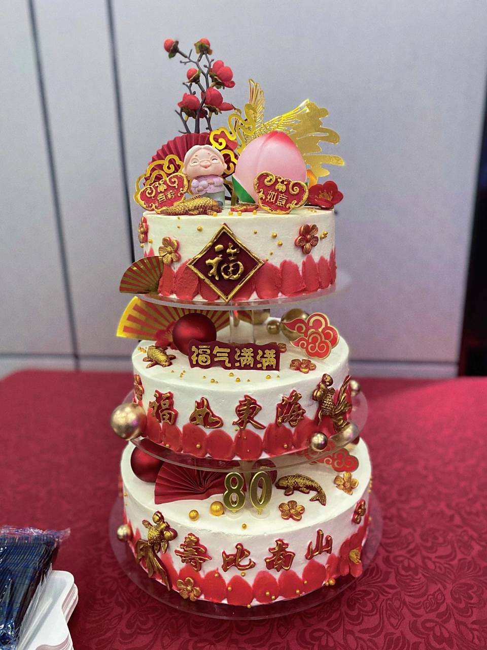三层奶奶80大寿祝寿蛋糕 12 10 8三层祝寿蛋糕 奶奶款80大寿 anan&