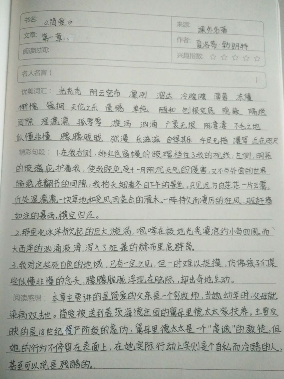 《简爱》第一章 读书笔记