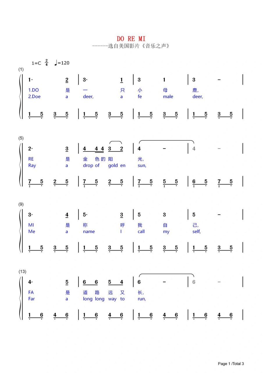 do re mi音乐之声简谱图片