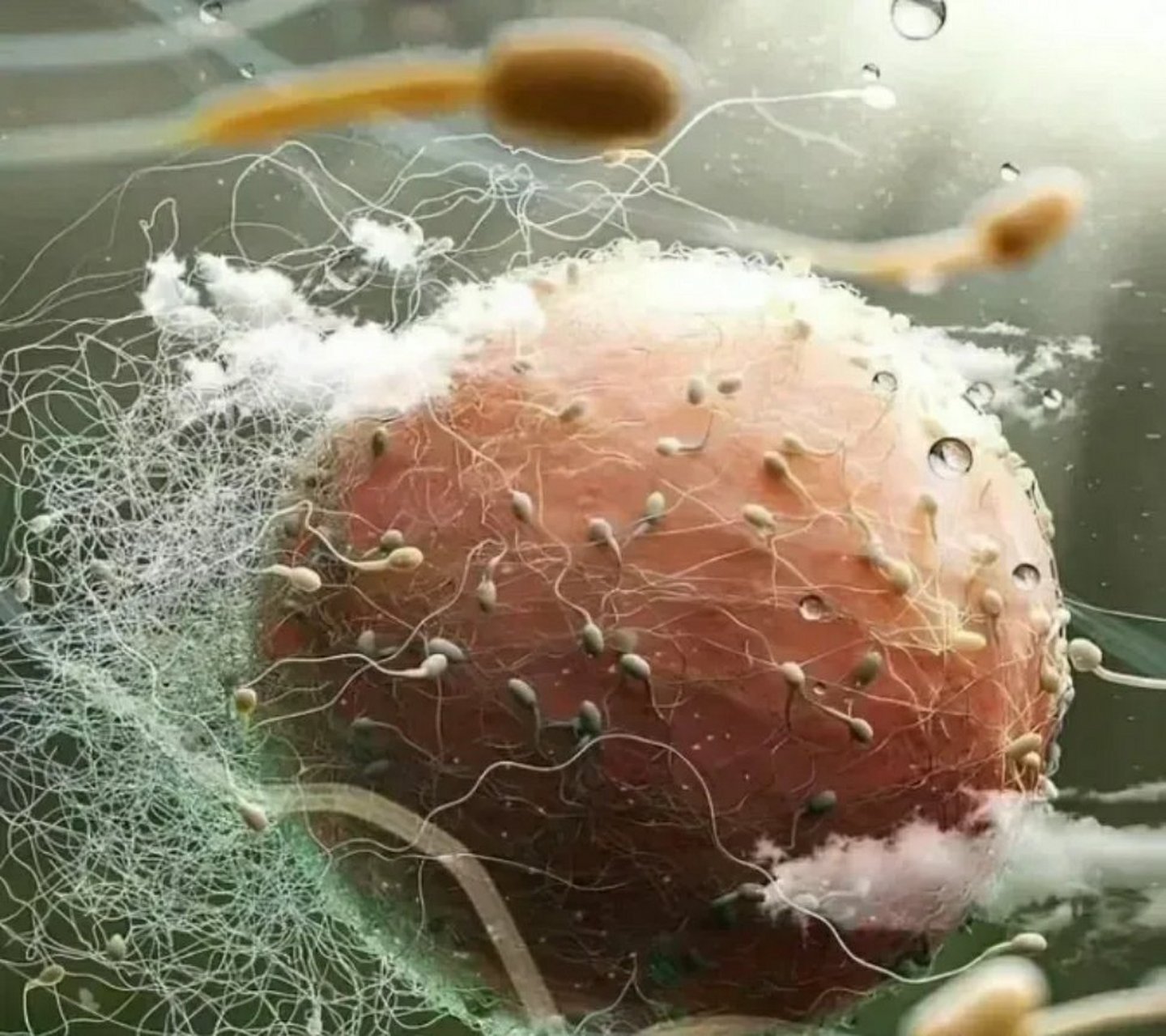 显微镜下被数百颗精子包围的卵子 生命就是如此神奇,优胜劣汰 我们