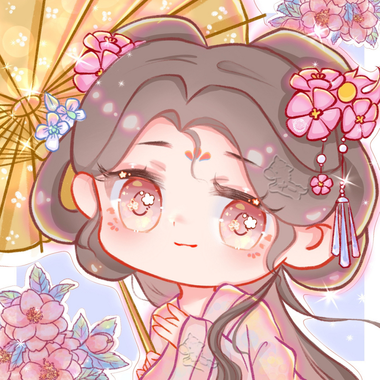 今天是桃花小可爱吖~ 	 #佳儿绘画挑战营# #素材# #q版人物# #桃花