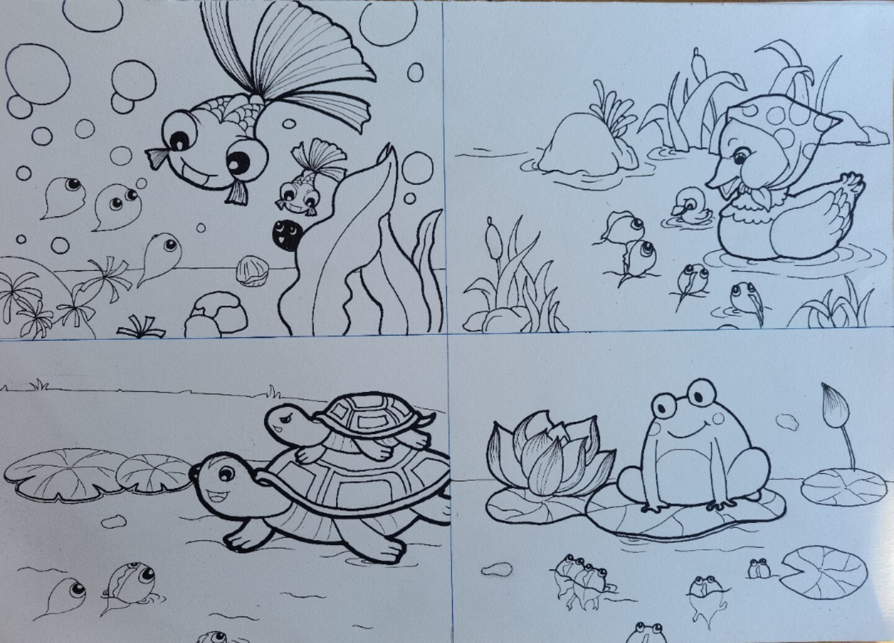 儿童故事简笔画(小蝌蚪找妈妈) 寒假作业(7) 画的真是越来越简单了