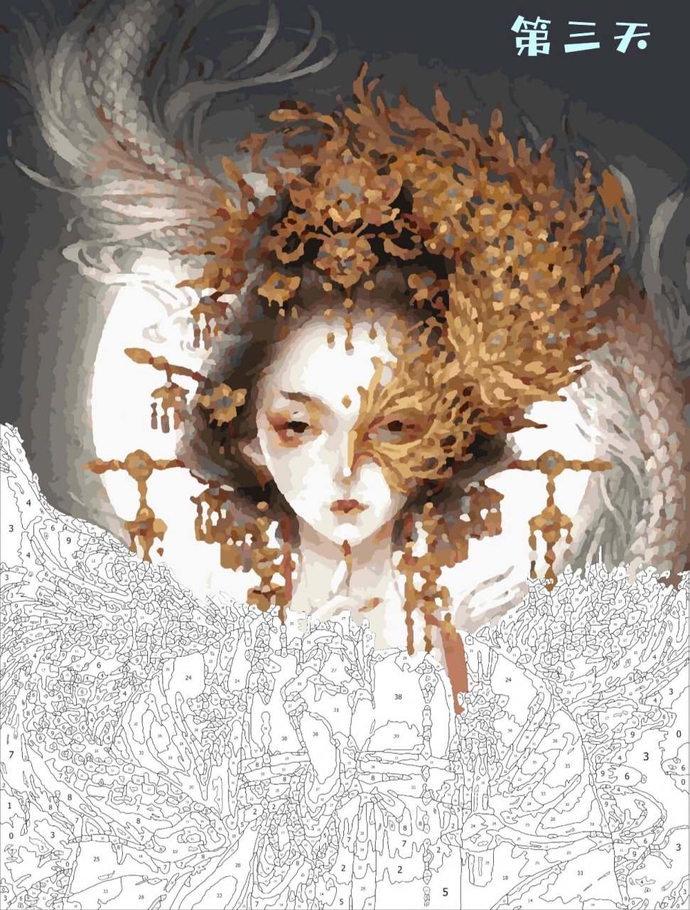 ipad数字油画半面妆 耗时6天,终于完成了,半面妆真的绝美