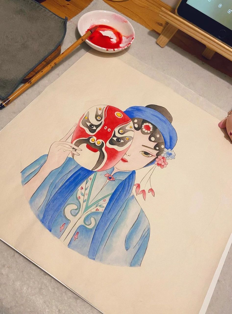简单戏曲脸谱人物 水彩 工笔 国画(附教程 【每日一练】 脸谱之下藏着