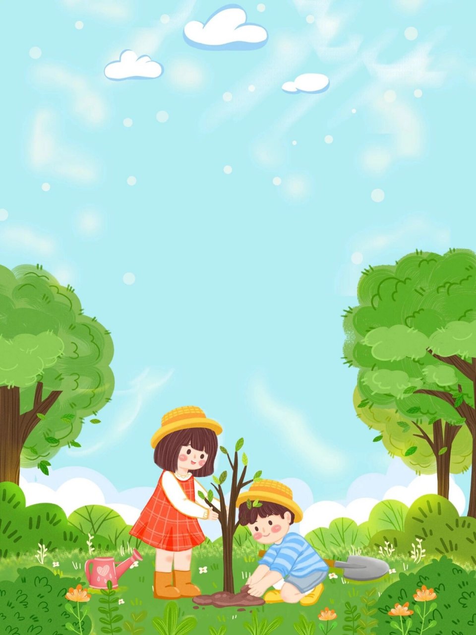 绿色小清新手绘插画植树节手机壁纸背景图 9999哈喽,各位宝子晚上