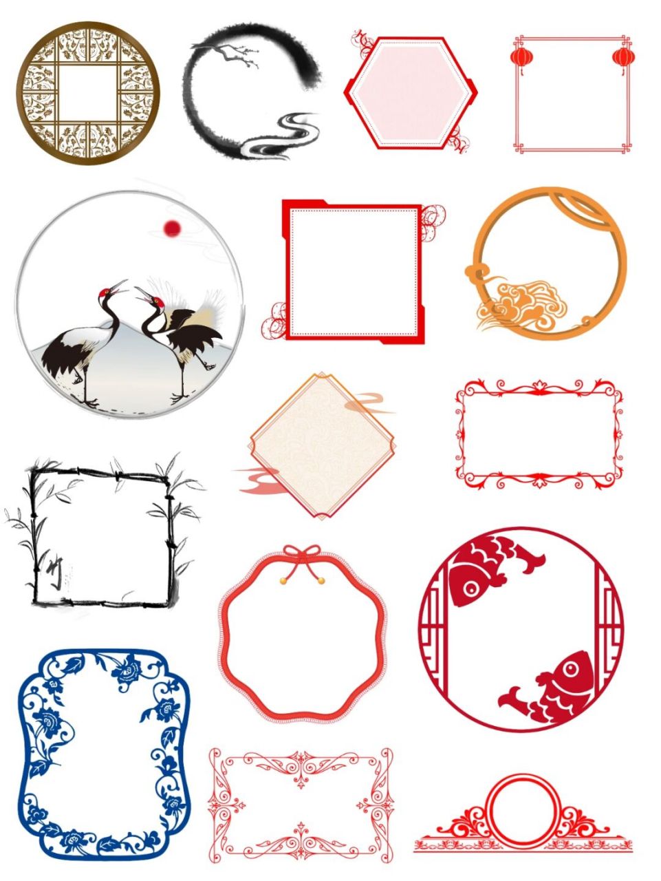 素材库97国风边框免抠png格式手账素材 97本期分享国风边框素材