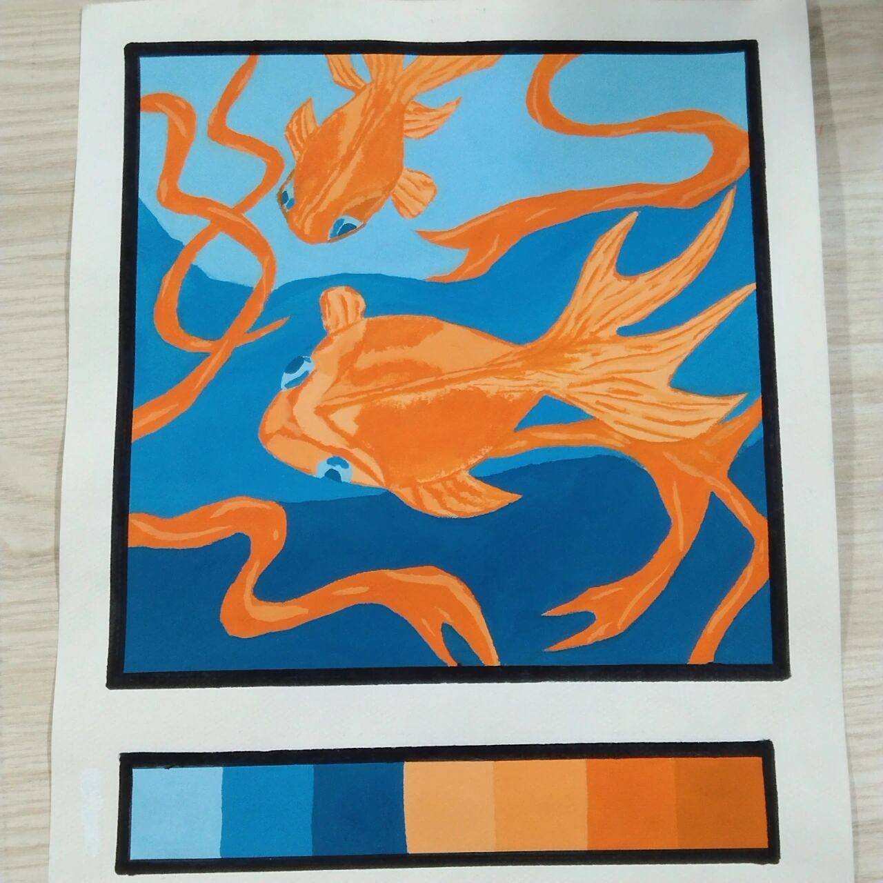 水粉色彩 对比色(互补色)   色彩水粉最后一张作业还是临摹 画的不好