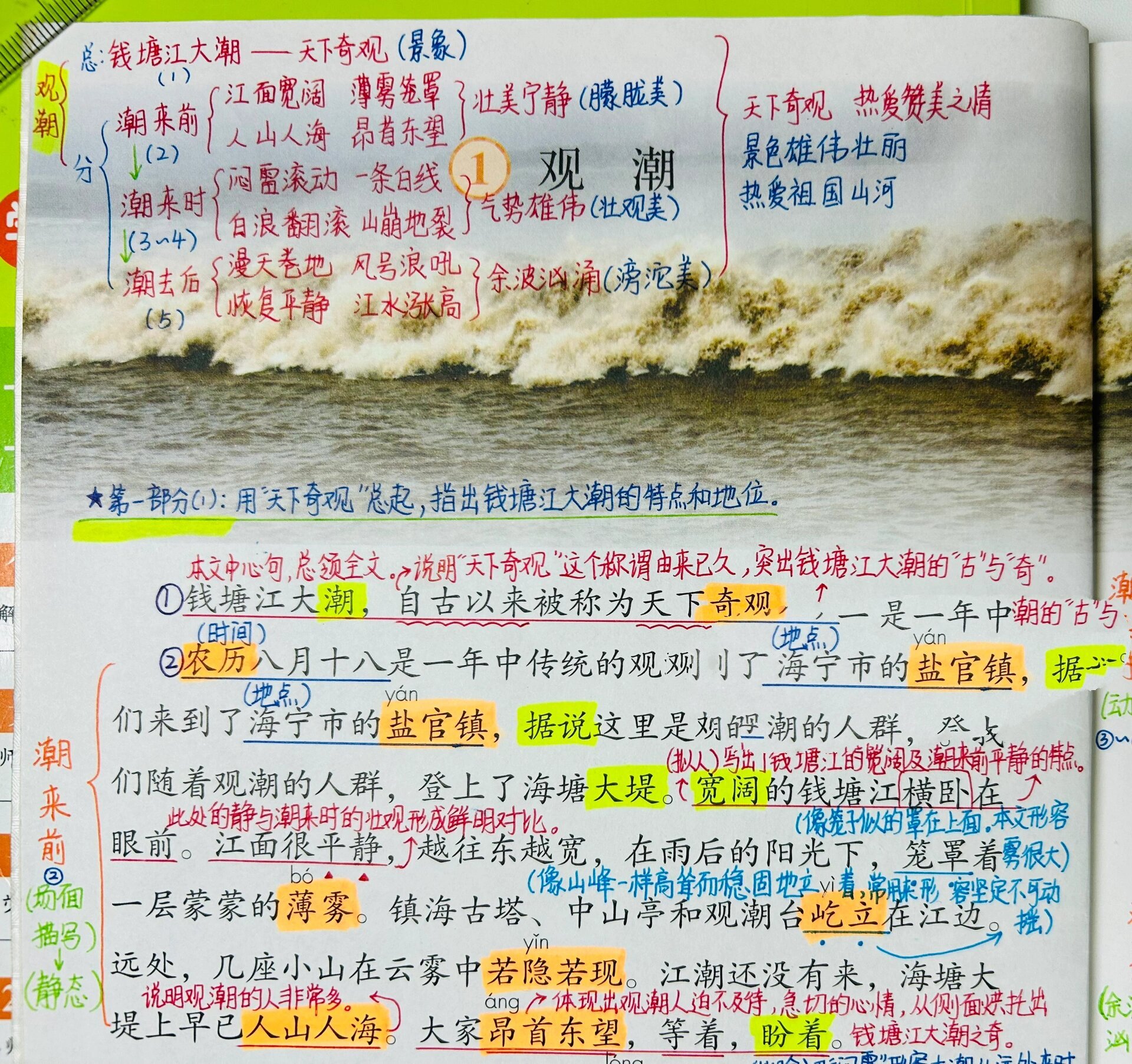 四上预习781《观潮》课堂笔记-暑假预习笔记