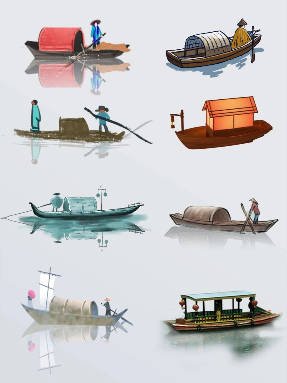 你们有没有发现,在中国风画作中 有一个用的多的素材 那就是渔船