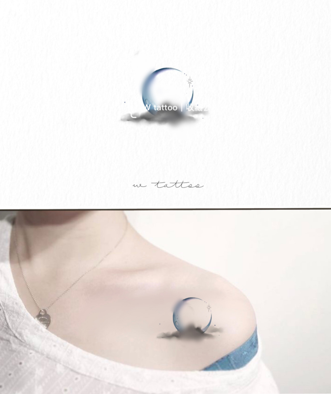 原创纹身图案|月亮乌云锁骨纹身设计手稿 |93787815| 偏爱