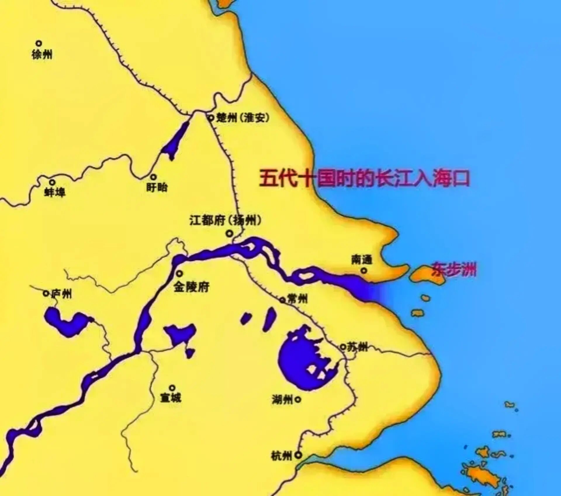 (转)长江入海口变化 以前扬州和镇江都是沿海城市啊,江苏很多地方都在
