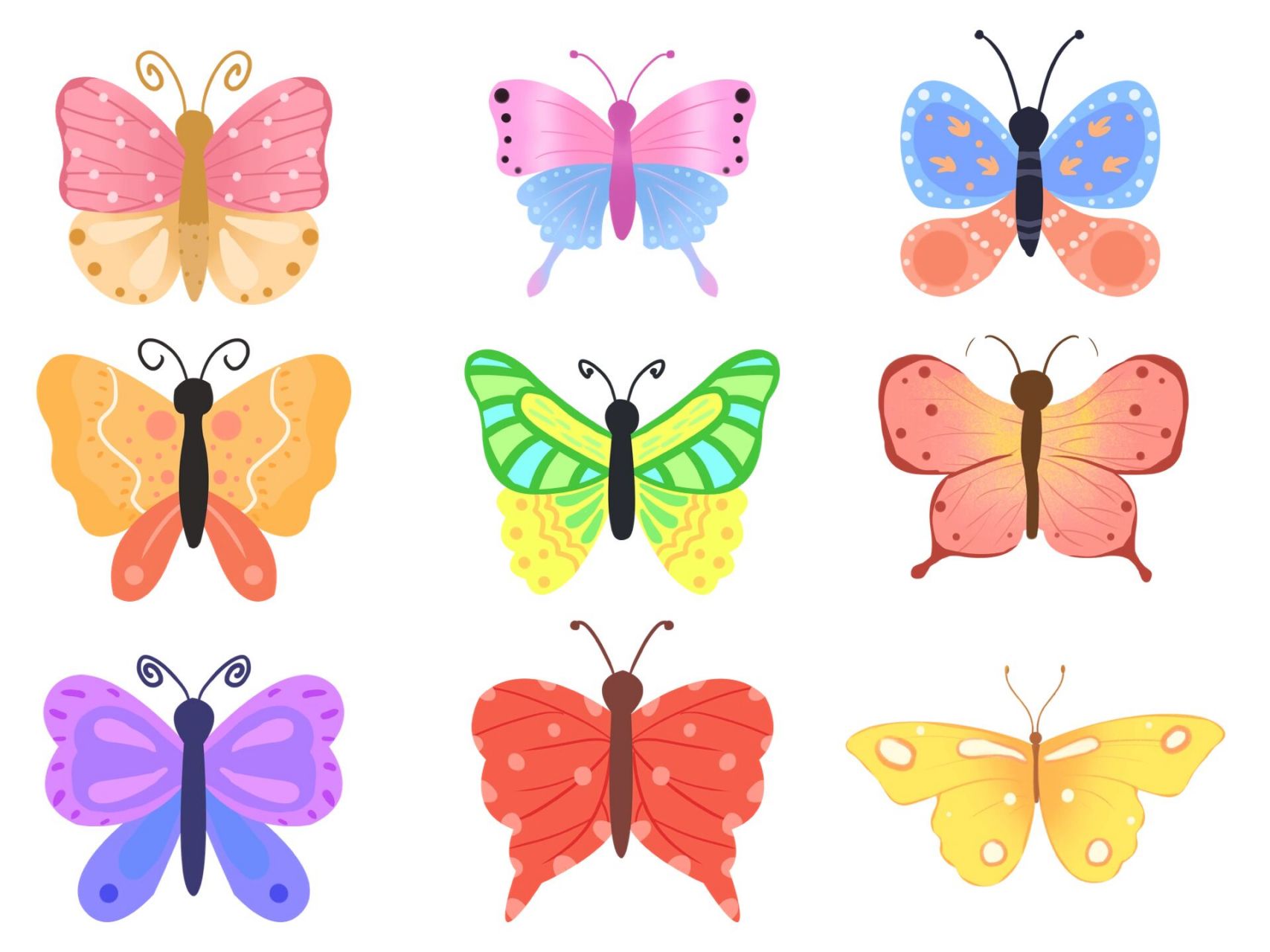 简笔画🔥卡通蝴蝶🦋免抠素材 🌈今日素材  🦋蝴蝶卡通蝴蝶