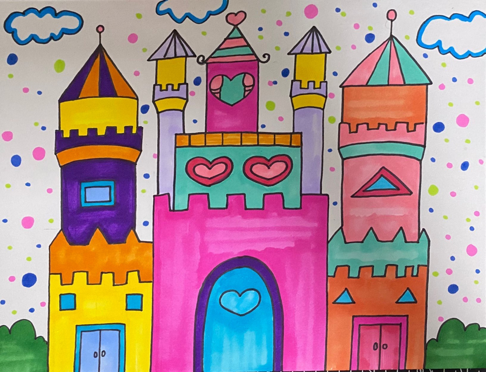 城堡儿童画 儿童画房子卡通画 适合小年龄孩子 多乐绘马克笔