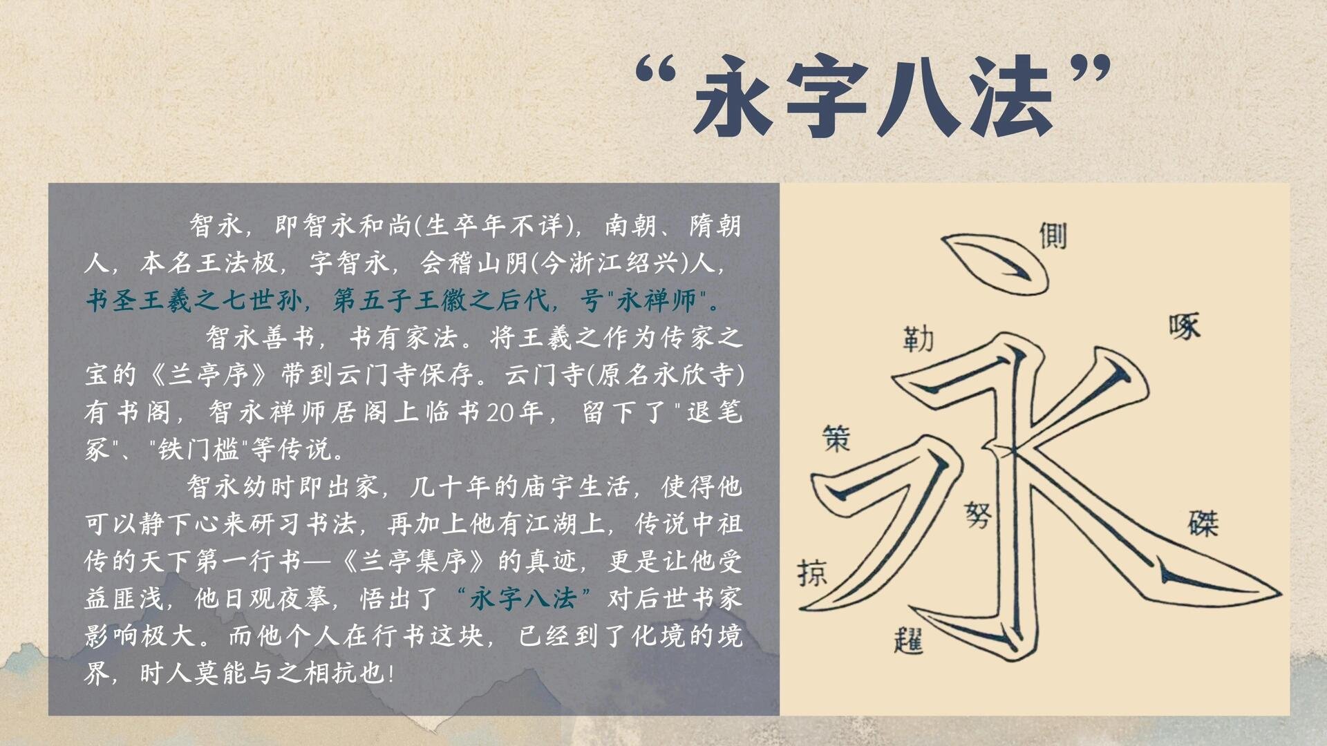 永字八法,并不是八种不同的笔画,而是以古汉语中的某种动作去类比