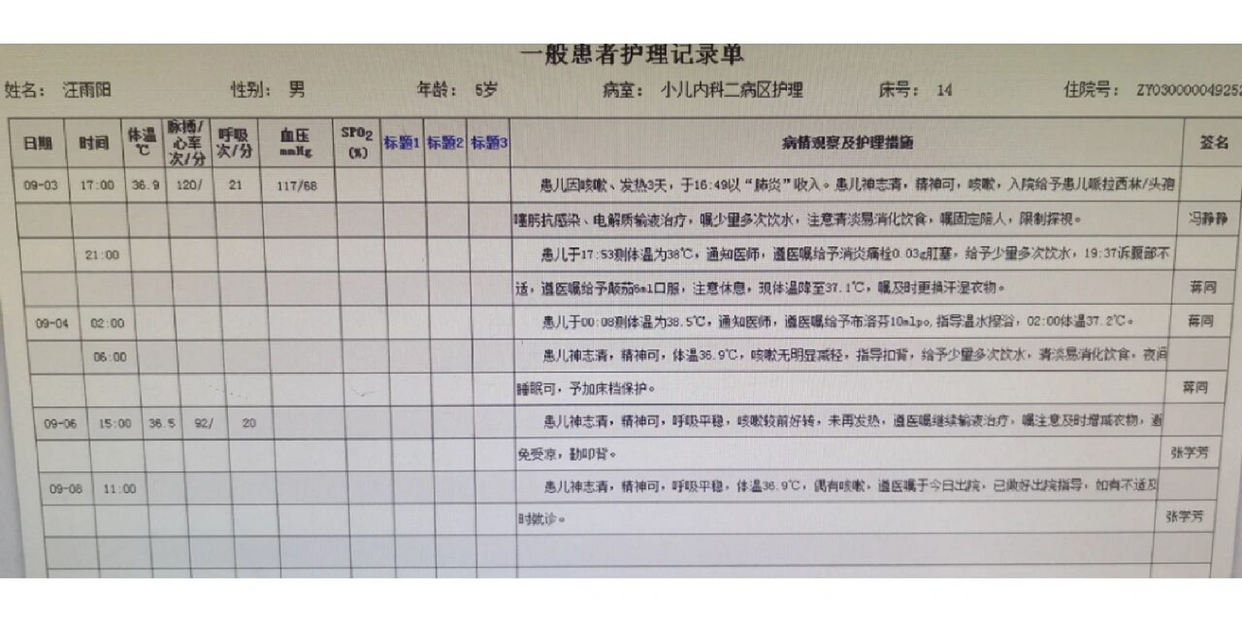护理记录单 看多了就明白怎么写了