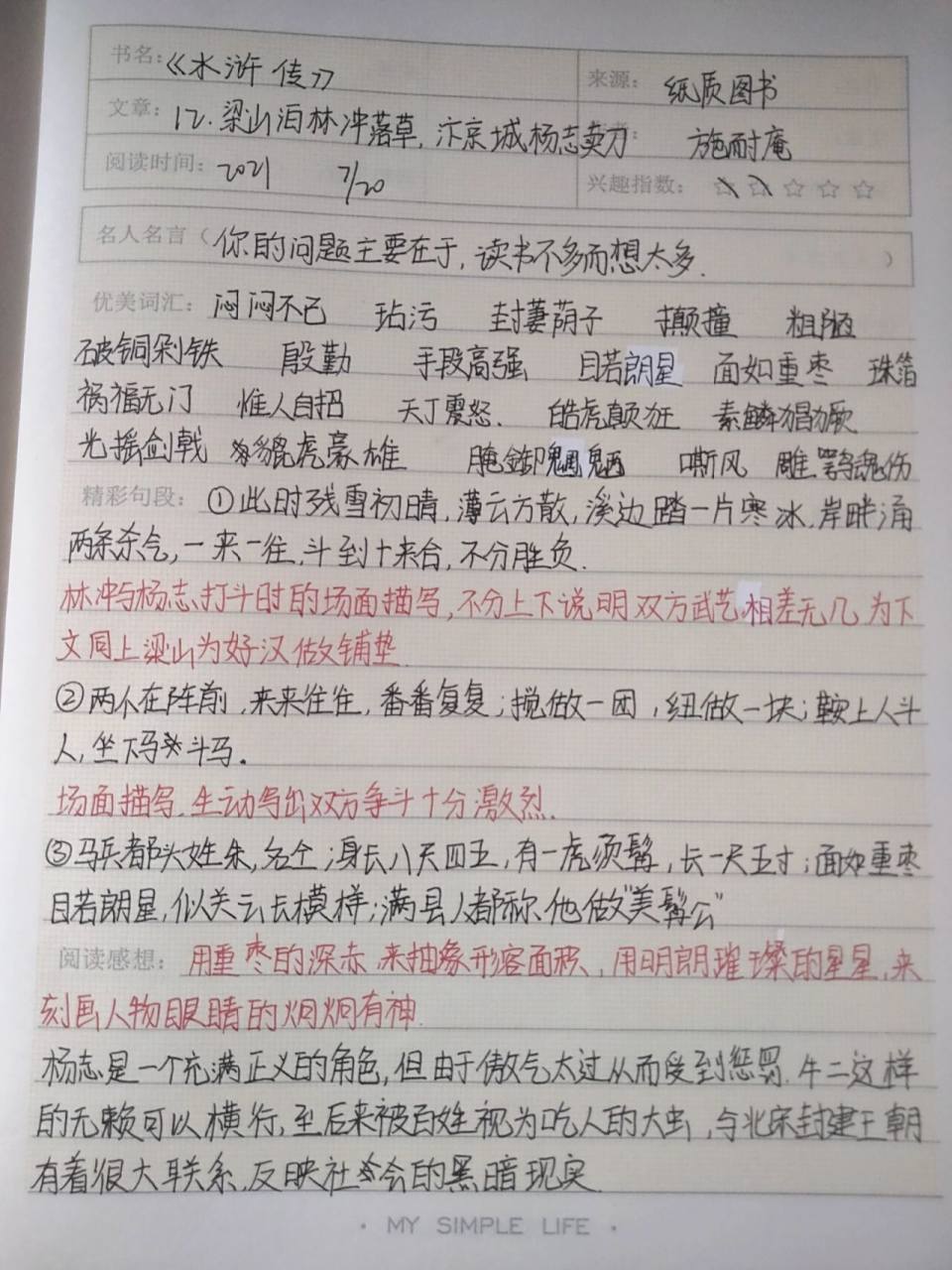 《水浒传》Ⅱ读书笔记 章节 第十二章  梁山泊林冲落草,汴京城杨志卖