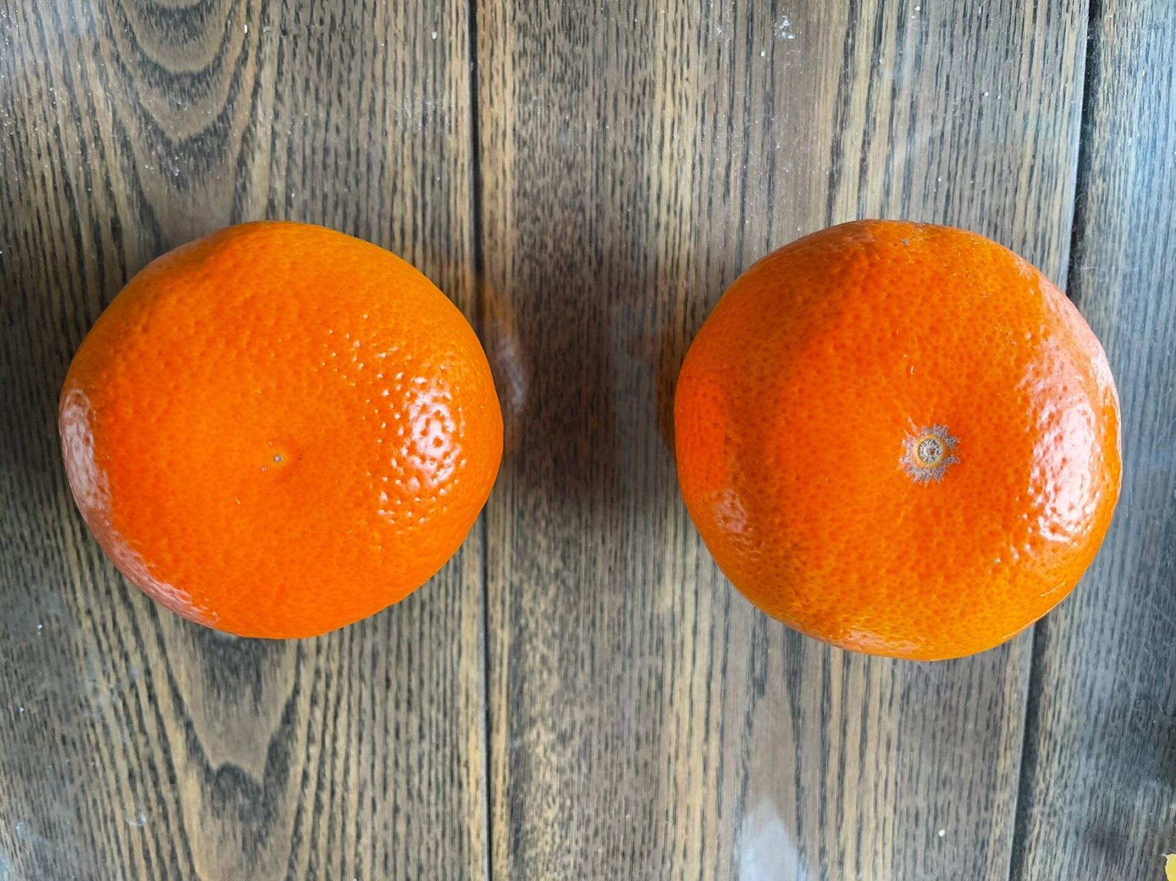 橘子有公母之分 肚脐眼大的如右图母的,比左图公的肚脐眼小的味道好