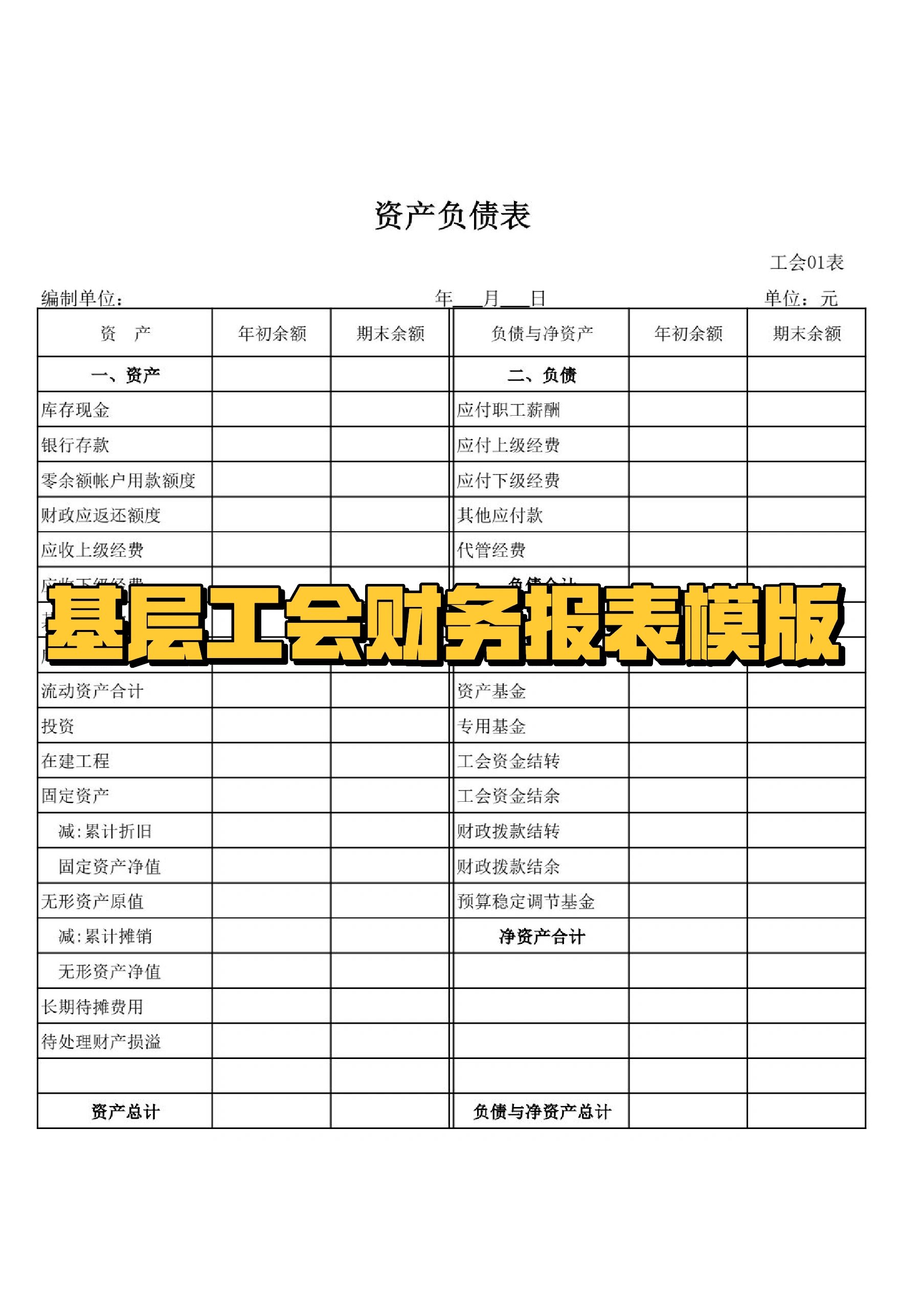 基层工会财务报表模版来了