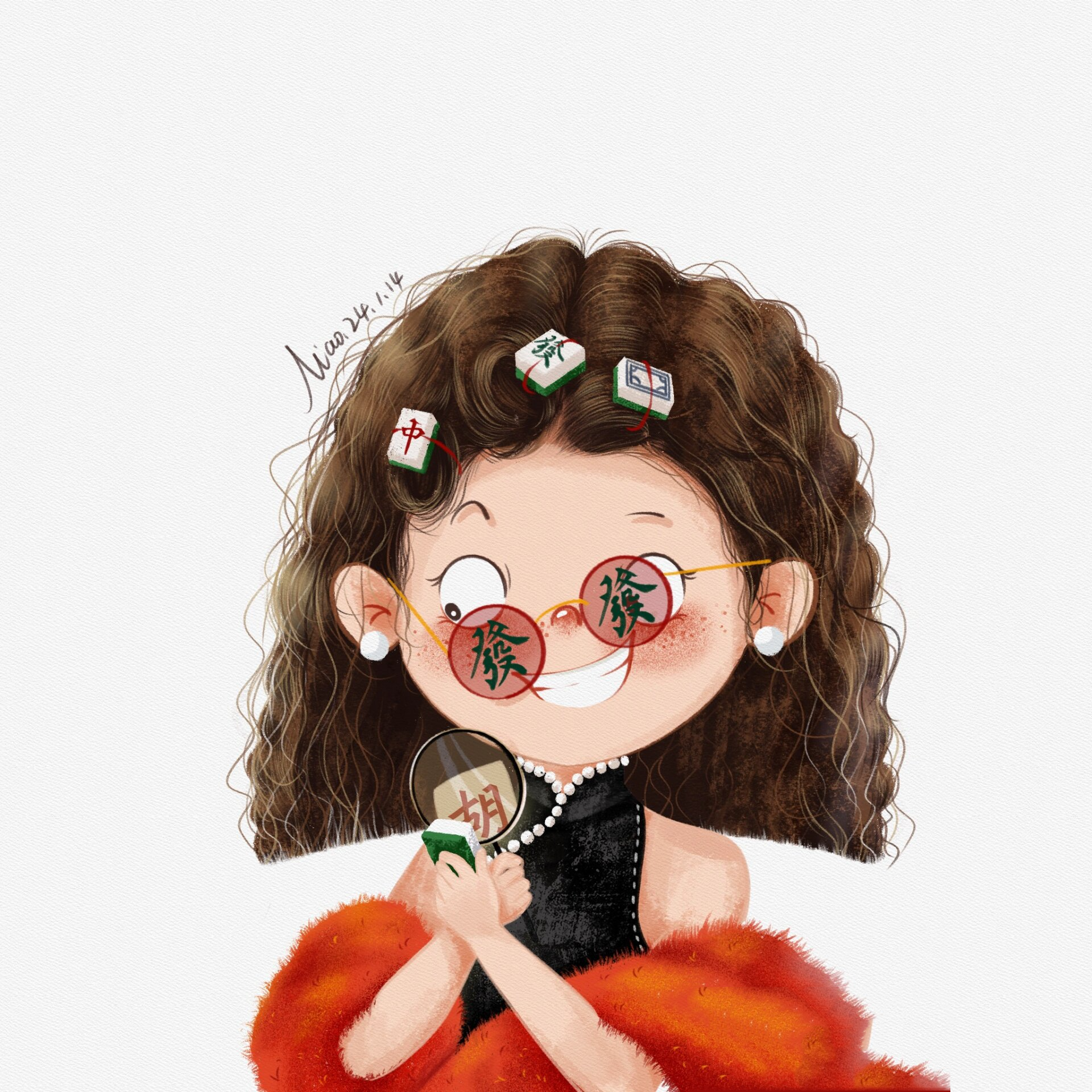 原创〕 短发女孩 新年头像 麻将