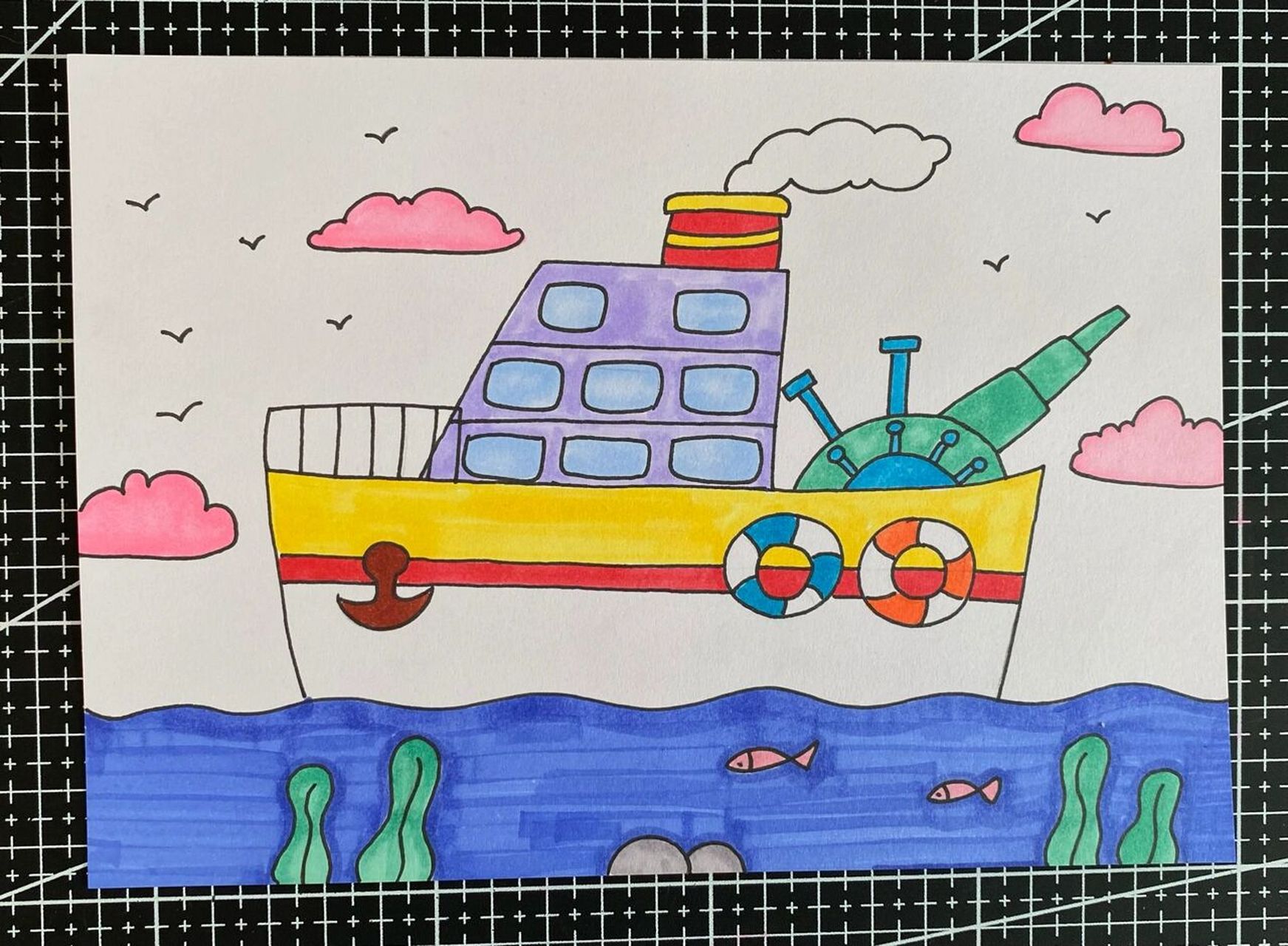 轮船儿童画 创意画 卡通画 简笔画 小船