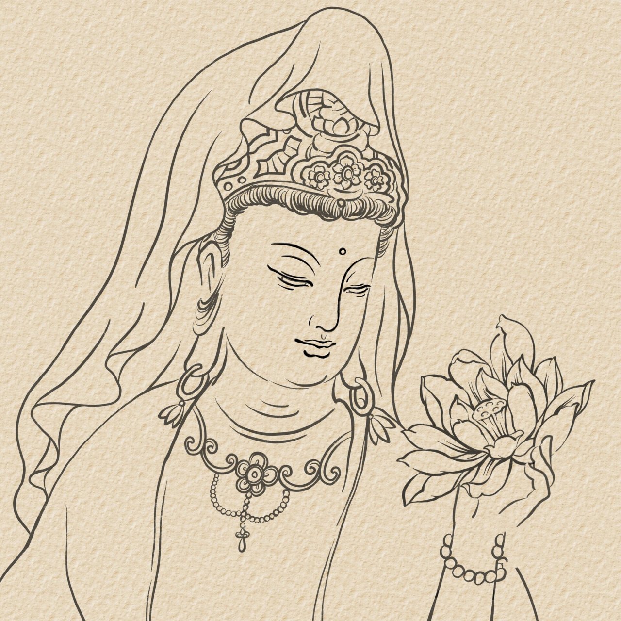白描|观音菩萨|莲花|手绘