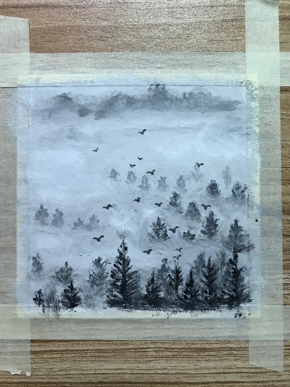 油画棒[迷雾森林] 附步骤图 我躲进迷雾里 看不清自己 临摹: 油画棒